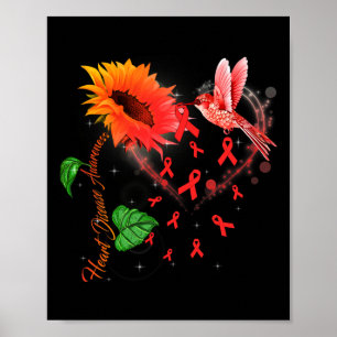 Sunflower & Red Ribbon Heart Disease Awareness Poster