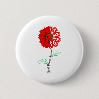 Sunflower &amp; Red Ribbons Flying Out Heart Disea 6 Cm Round Badge