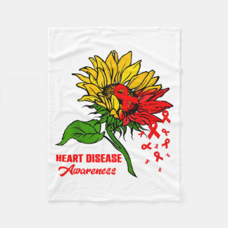 Sunflower &amp; Red Ribbons Flying Out Heart Disea Fleece Blanket