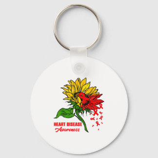 Sunflower &amp; Red Ribbons Flying Out Heart Disea Key Ring