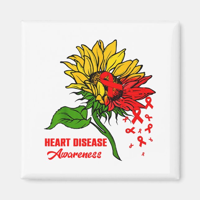 Sunflower &amp; Red Ribbons Flying Out Heart Disea Magnet (Front)