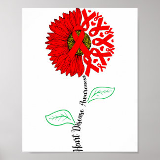 Sunflower &amp; Red Ribbons Flying Out Heart Disea Poster