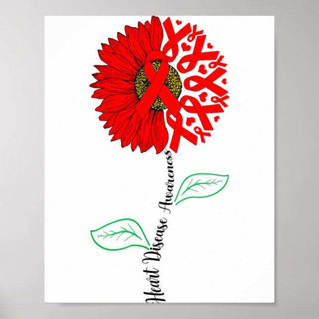 Sunflower &amp; Red Ribbons Flying Out Heart Disea Poster (Front)