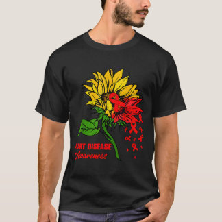 Sunflower &amp; Red Ribbons Flying Out Heart Disea T-Shirt
