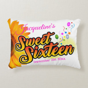 Sunflower and Balloons on White Sweet Sixteen Decorative Cushion
