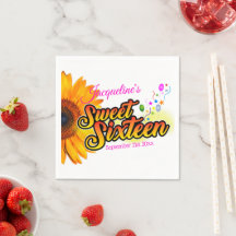 Sunflower and Balloons on White Sweet Sixteen