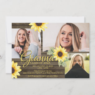 Sunflower and Barn Wood Graduate Photo Invitation