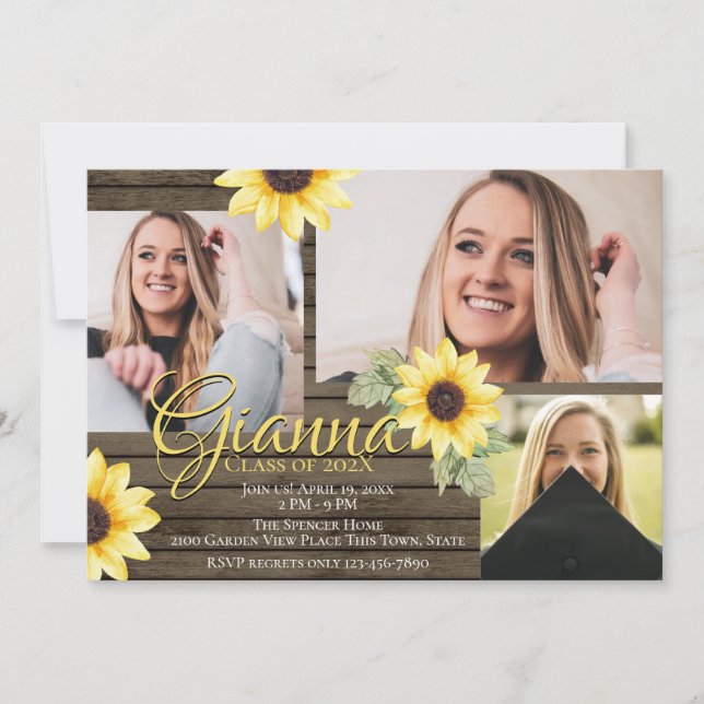 Sunflower and Barn Wood Graduate Photo Invitation (Front)