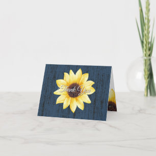 Sunflower and Barn Wood Thank You Blue