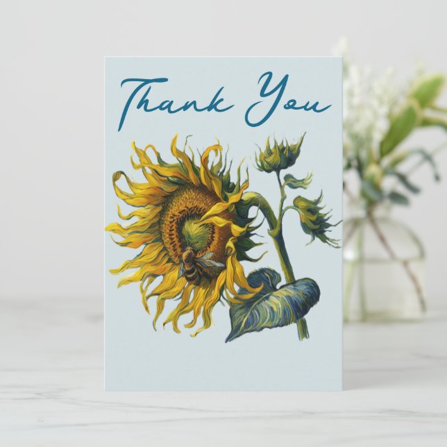 Sunflower and Bee: A Vibrant Harmony of Nature Thank You Card (Standing Front)