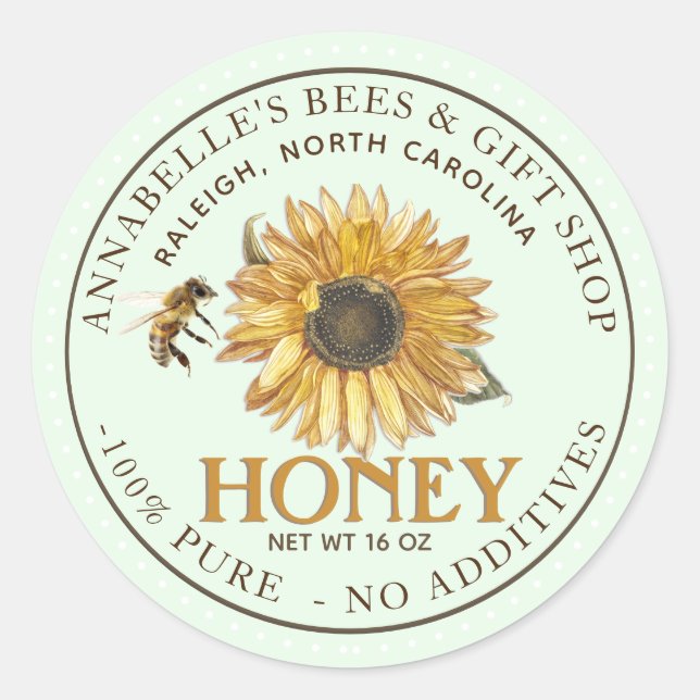 Sunflower and Bee Honey Label (Front)