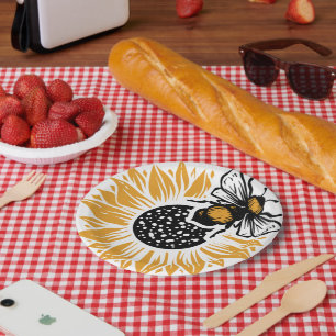 Sunflower and Bee Paper Plate