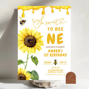 Sunflower and bee sweet to bee one first birthday invitation