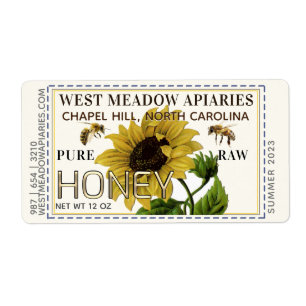 Sunflower and Bees Honey Label Dashed Border