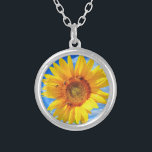 Sunflower and Bees Necklace<br><div class="desc">Necklaces with Yellow Sunflower and Bees on Blue Sky Summer Day - Customisable - or Choose / Add Your Unique Photo - Image / Text - Name / Colour / Font / Size / more - Make Your Special Necklace Gift - Resize and move or remove and add image /...</div>