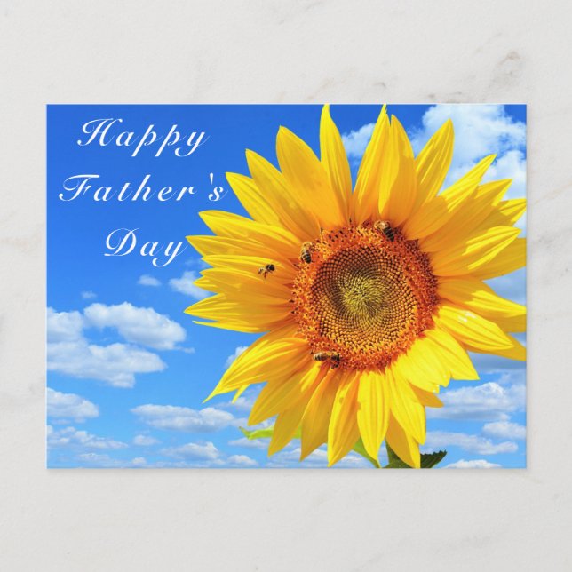 Sunflower and Bees on Blue Sky Father's Day Card (Front)