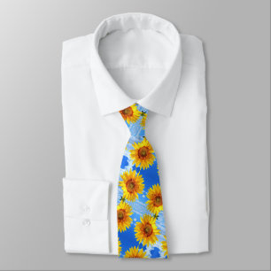 Sunflower and Bees on Blue Sky - Fresh Party  Tie