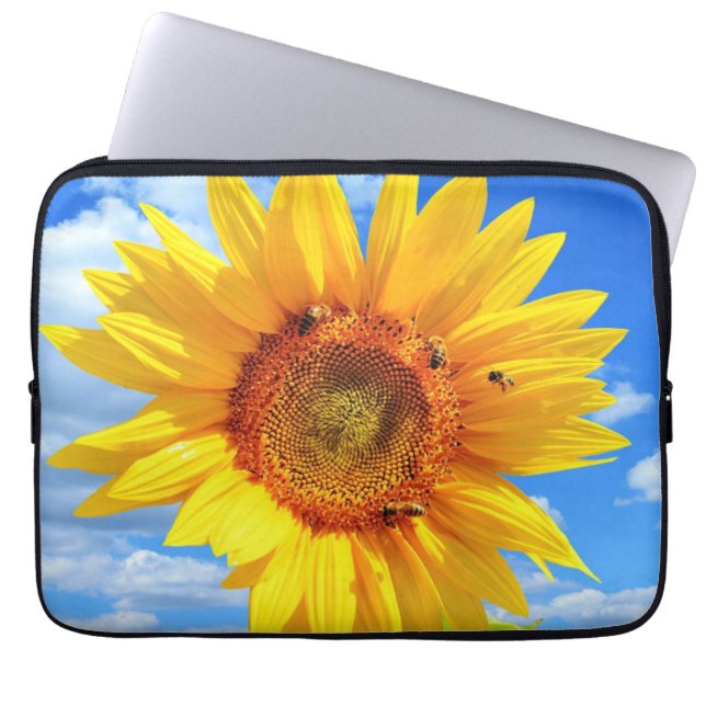 Sunflower and Bees on Blue Sky Laptop Sleeve (Front)