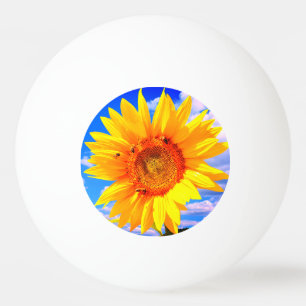 Sunflower and Bees on Blue Sky Ping Pong Ball