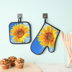 Sunflower and Bees Oven Mitt & Pot Holder Set
