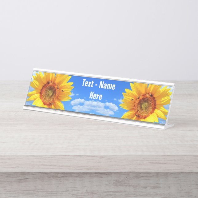 Sunflower and Bees Personalised Desk Name Plate (Front)