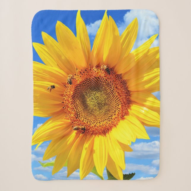 Sunflower and Bees Sherpa Blanket (Front)