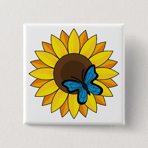 Sunflower and Blue Butterfly 15 Cm Square Badge