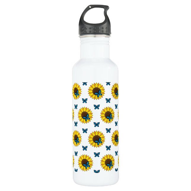 Sunflower and Blue Butterfly 710 Ml Water Bottle (Front)