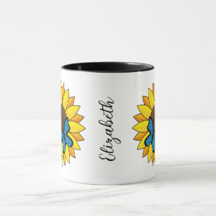 Sunflower and Blue Butterfly Add Name Mug