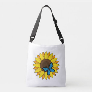 Sunflower and Blue Butterfly Crossbody Bag