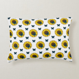 Sunflower and Blue Butterfly Decorative Cushion
