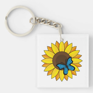 Sunflower and Blue Butterfly Key Ring