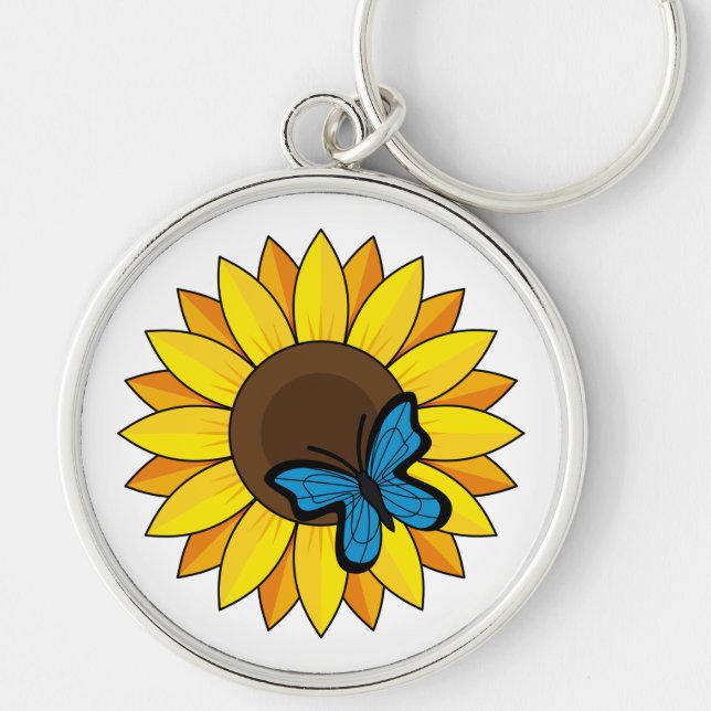 Sunflower and Blue Butterfly Key Ring (Front)