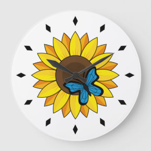 Sunflower and Blue Butterfly Large Clock