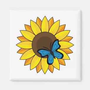 Sunflower and Blue Butterfly Magnet