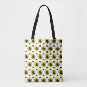 Sunflower and Blue Butterfly Tote Bag