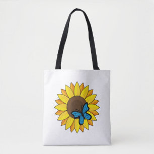 Sunflower and Blue Butterfly Tote Bag