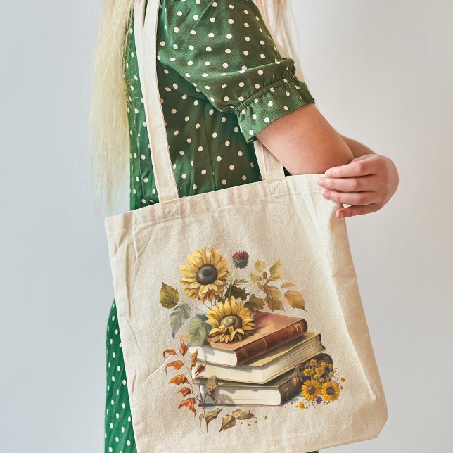Sunflower and Books Tote Bag (Creator Uploaded)