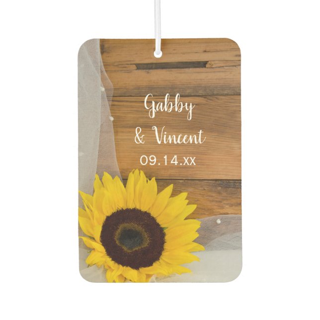 Sunflower and Bridal Veil Country Wedding Favour Car Air Freshener (Front)