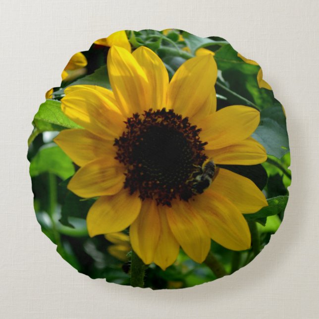 Sunflower and bumblebee Throw Pillow (16") (Front)