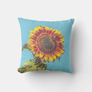 Sunflower and Bumblebee Yellow and Blue Cotton Cushion