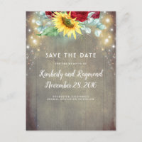 Sunflower and Burgundy Red Rose Fall Save the Date