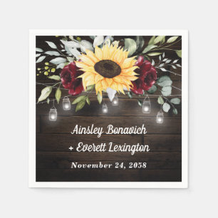 Sunflower and Burgundy Red Rose Rustic Wedding Napkin