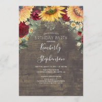 Sunflower and Burgundy Rose Rustic Birthday
