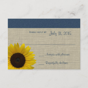Sunflower and Burlap Navy Blue Response Card