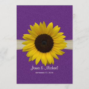 Sunflower and Burlap Purple Wedding Invitation