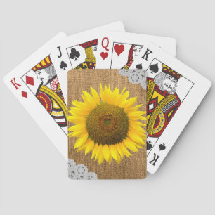 Sunflower and Burlap Texture Playing Cards