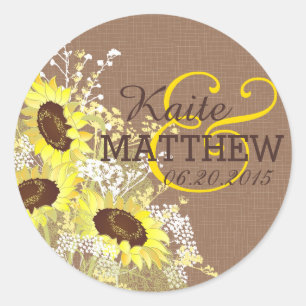 Sunflower and Burlap Wedding Label