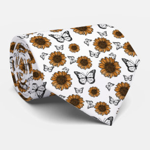 Sunflower And Butterflies Boho Pattern  Tie