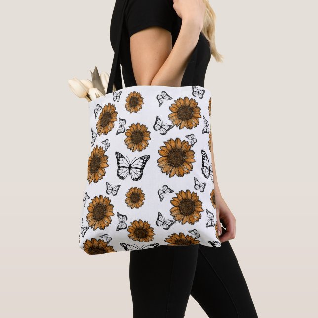 Sunflower And Butterflies Boho Pattern  Tote Bag (Close Up)